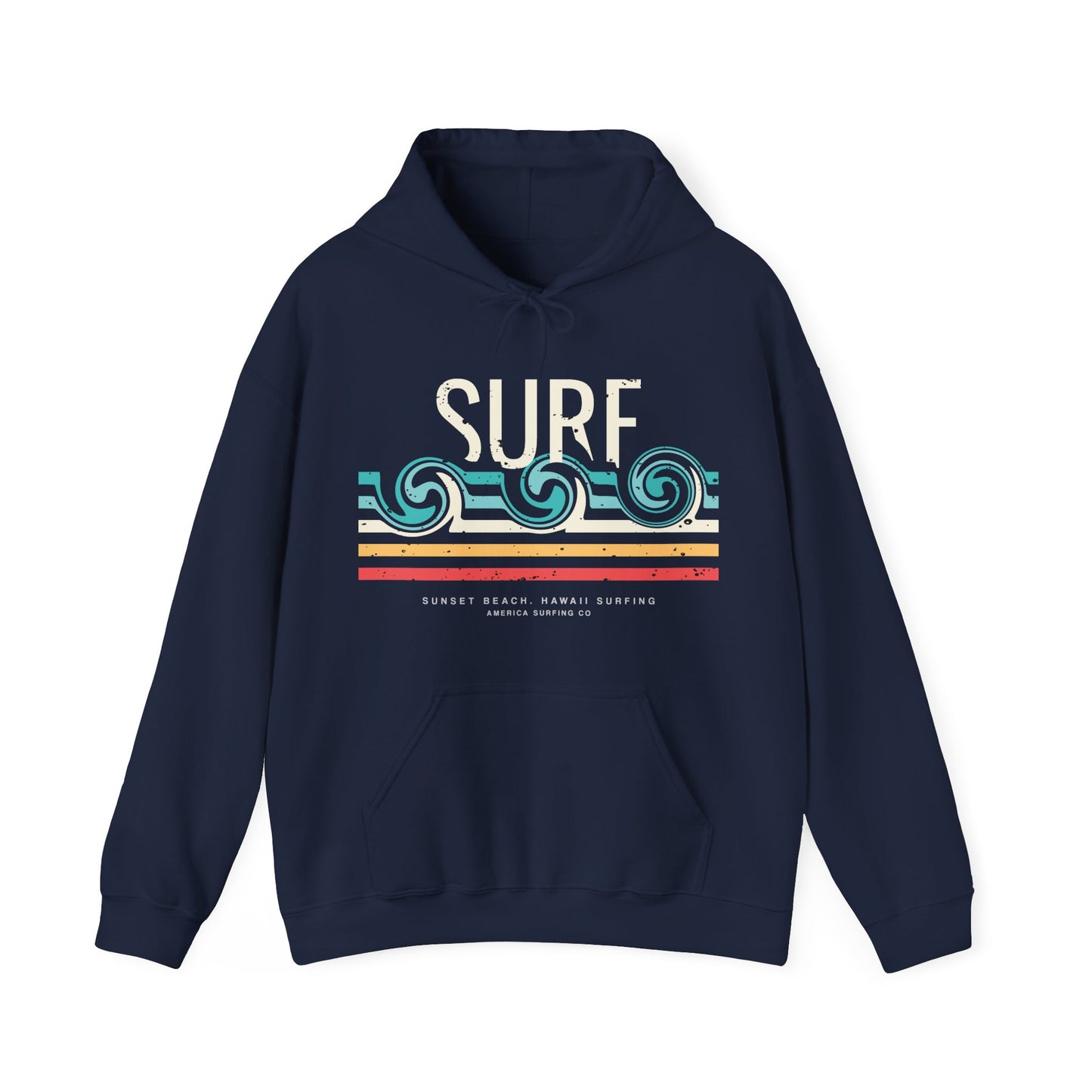 Retro Surf Wave Adult Unisex Beach Hooded Sweatshirt Hoodie