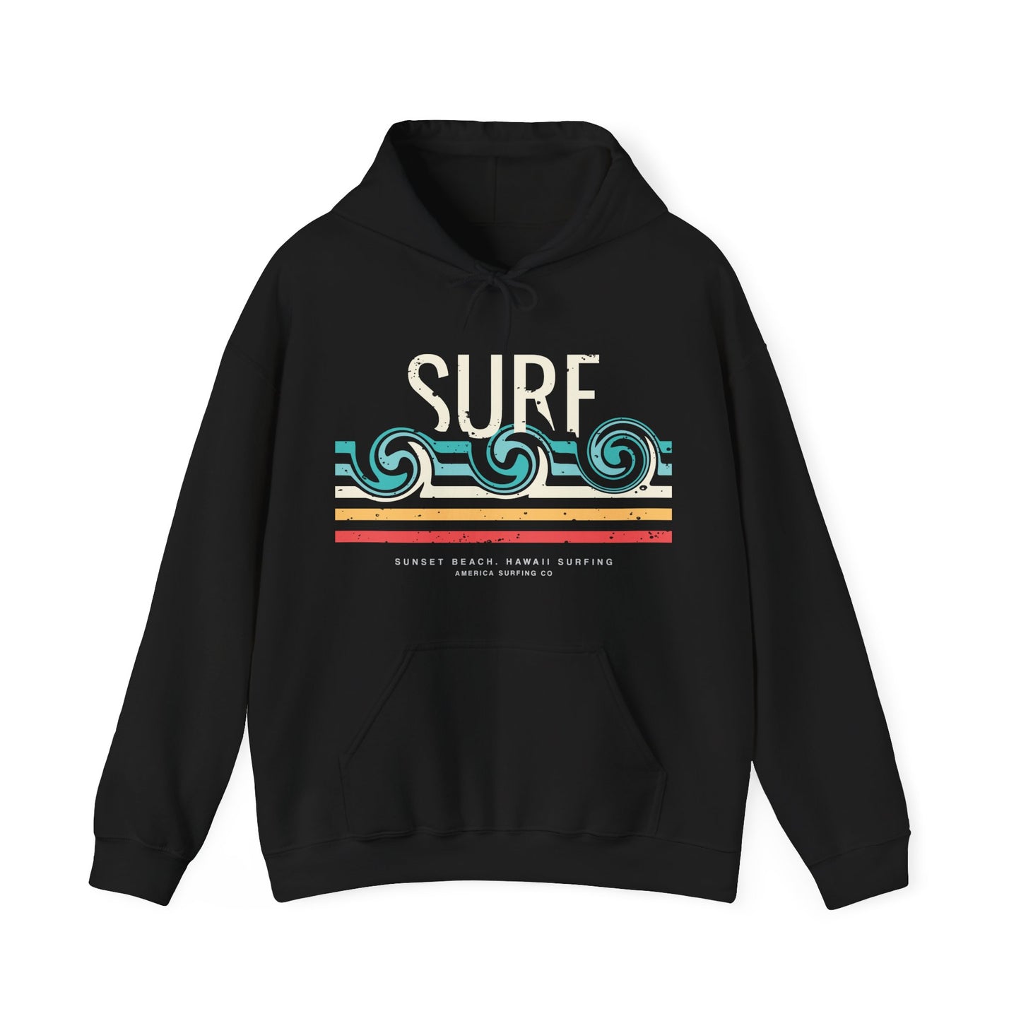 Retro Surf Wave Adult Unisex Beach Hooded Sweatshirt Hoodie