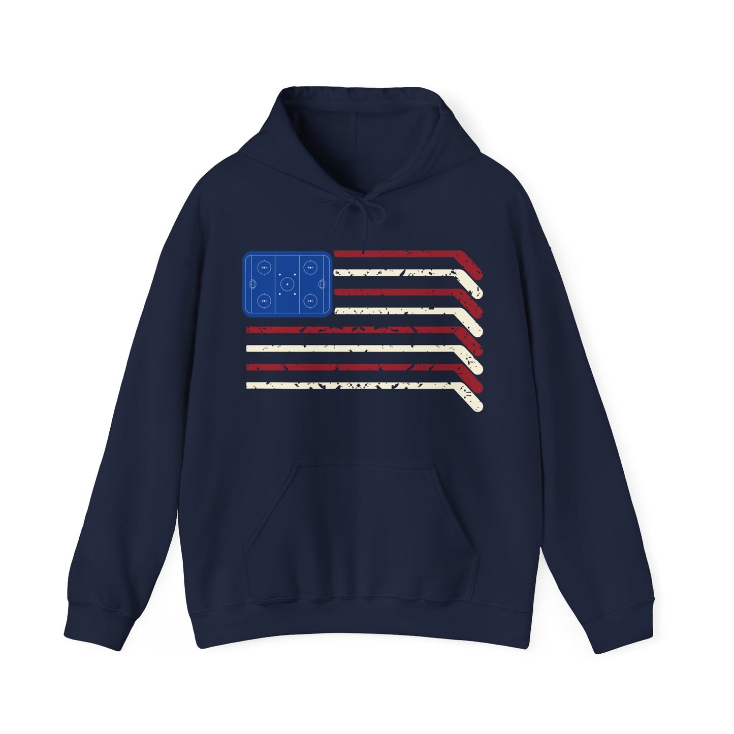 USA Flag Hockey Distressed Adult Unisex Beach Hooded Sweatshirt