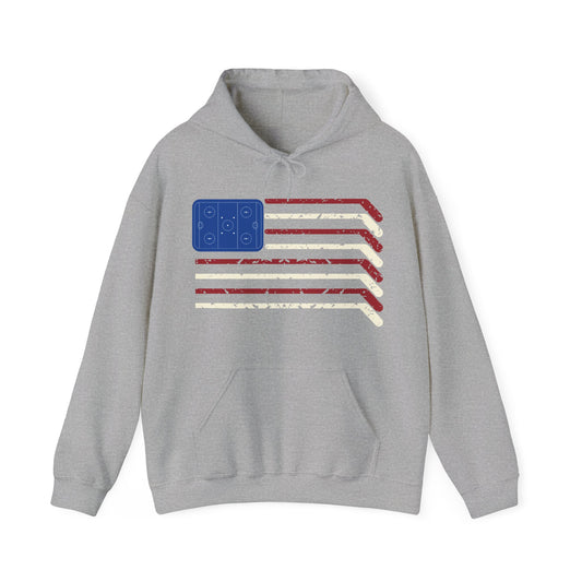 USA Flag Hockey Distressed Adult Unisex Beach Hooded Sweatshirt