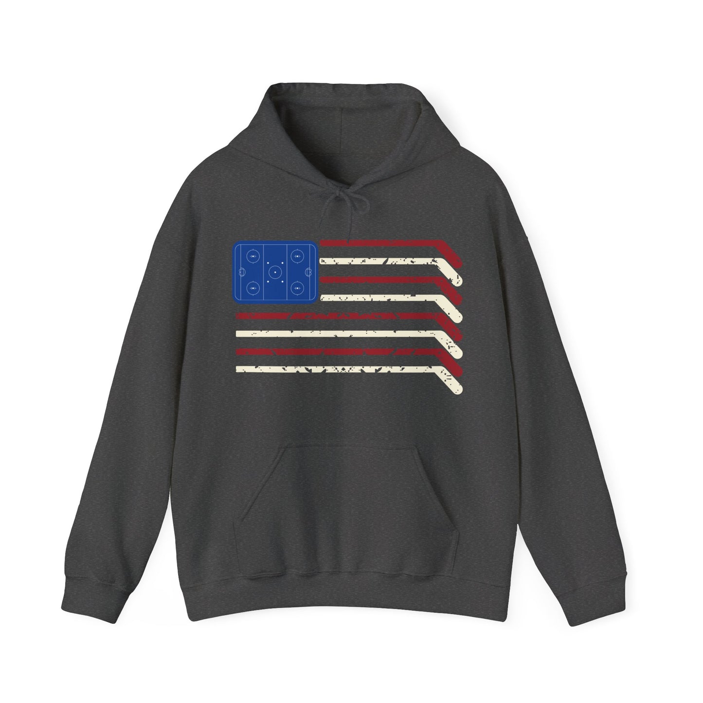 USA Flag Hockey Distressed Adult Unisex Beach Hooded Sweatshirt