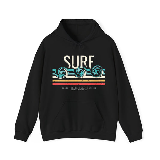 Retro Surf Wave Adult Unisex Beach Hooded Sweatshirt Hoodie