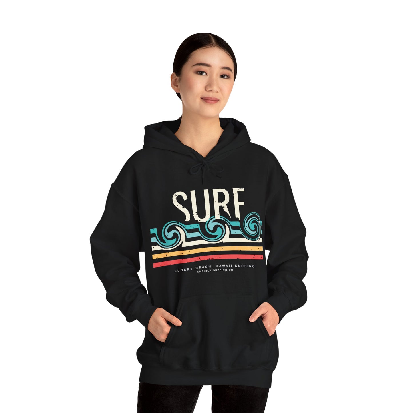 Retro Surf Wave Adult Unisex Beach Hooded Sweatshirt Hoodie