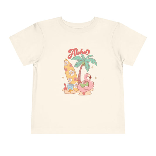 Aloha Flamingo Power Retro Vintage Toddler Short Sleeve Beach Tee