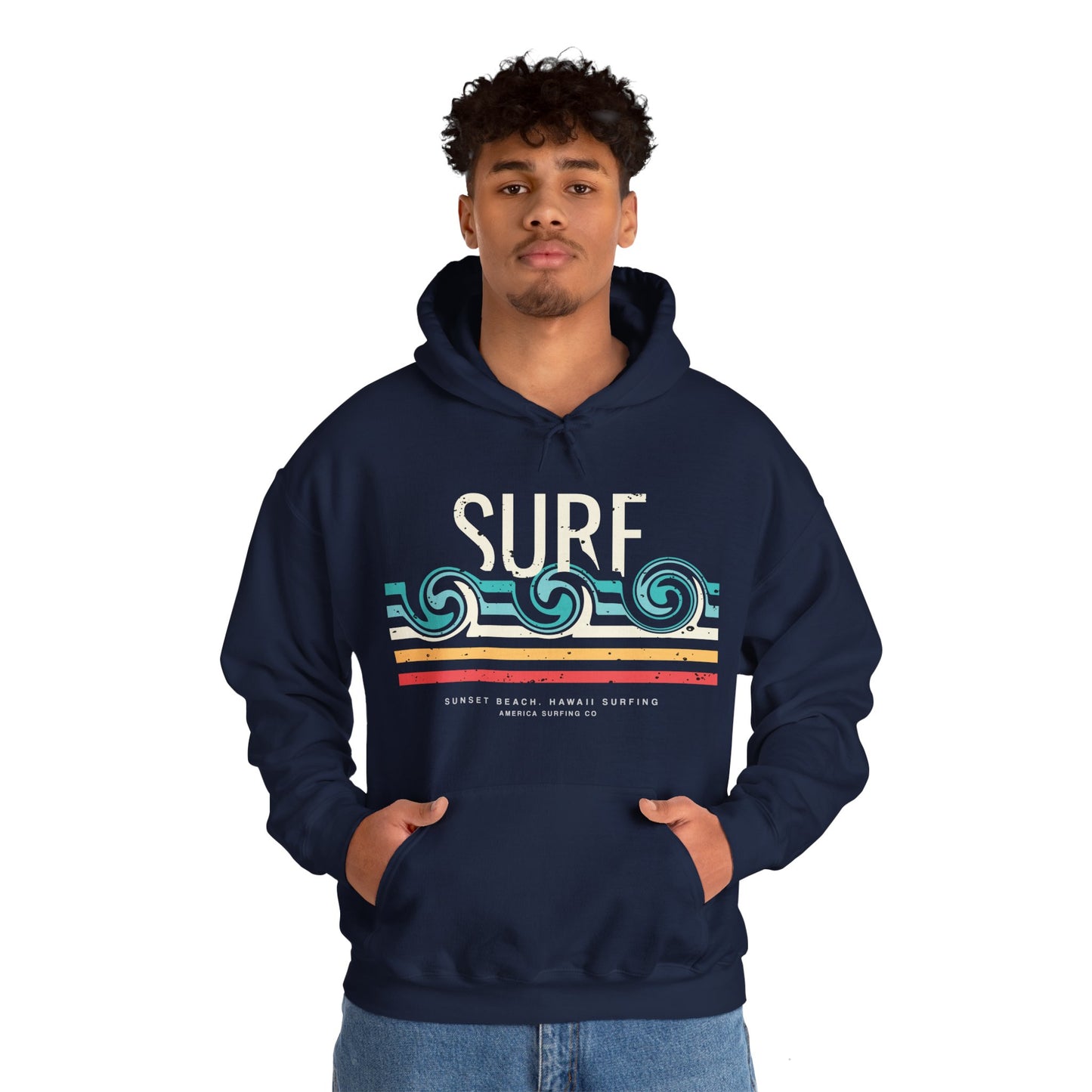 Retro Surf Wave Adult Unisex Beach Hooded Sweatshirt Hoodie